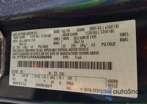 2019 Ford F-150 Xlt z USA, uszkodzony, nr VIN 1FTEW1CPXKKD86999